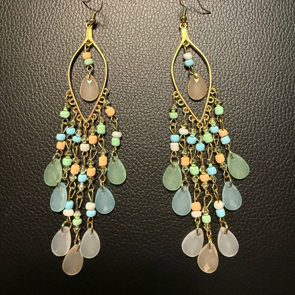 Elegant Gold and Multicolor Chandelier Earrings